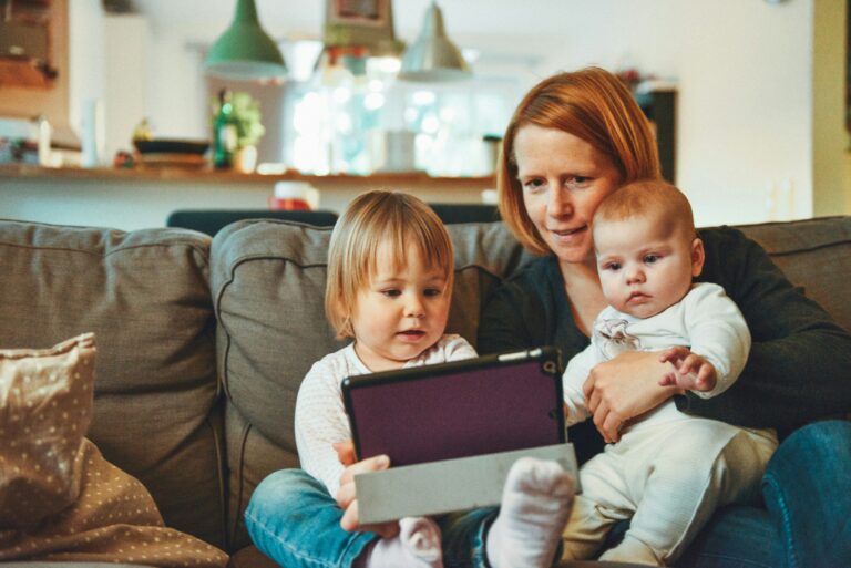 image of mother with kids working